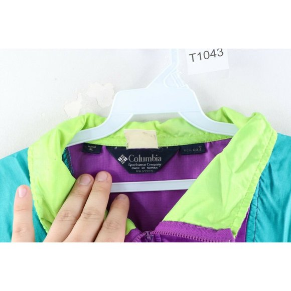 Vintage 80s Columbia Mens XL Distressed Spell Out Color Block Windbreaker Jacket - Picture 7 of 12